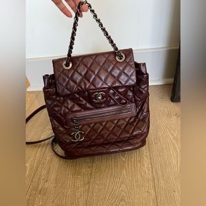 Chanel Burgundy Quilted Backpack Ruthenium hardware